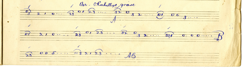 The air O'Rahilly's Grave as it appears in one of Padraig O'Keeffe's manuscripts.